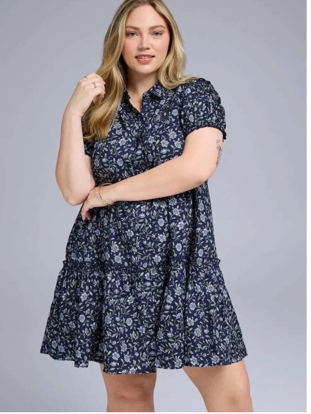 Torrid Belle Isle Drop Waist Shirt Dress size 3X New with Tags Blue Floral